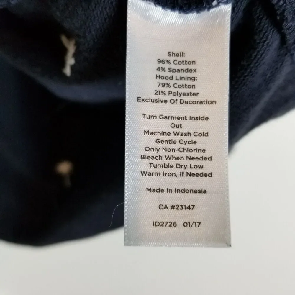 Talbots Women French Terry Palm Tree Embroidered Full Zip‎ Hoodie Sz M Navy Blue
